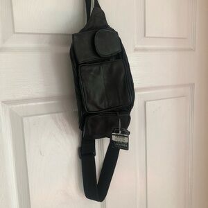 Genuine leather Black Leather Cross body waist Belt Large